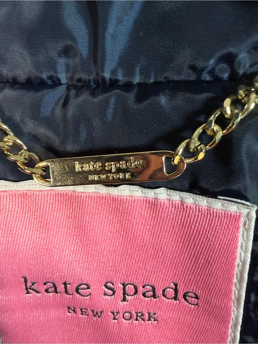 Kate Spade New York Quilted Zip Coat Navy Bow Back Lightweight Jacket Size‎ S
